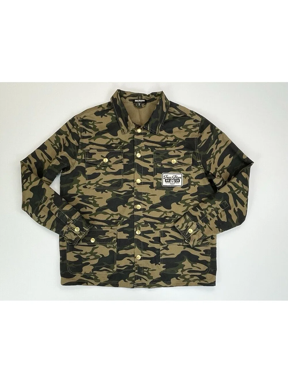 True Religion Camo Military Jacket Mens M Workwear Utility Camouflage